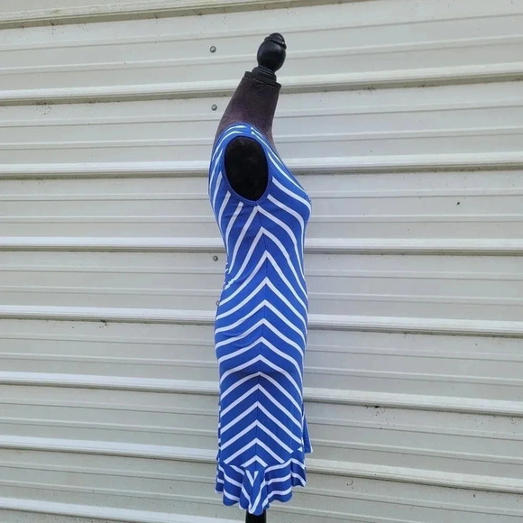 Bebe Women Dress Blue White Midi Bodycon Sleeveless Scoop Neck Sz M - Picture 6 of 11